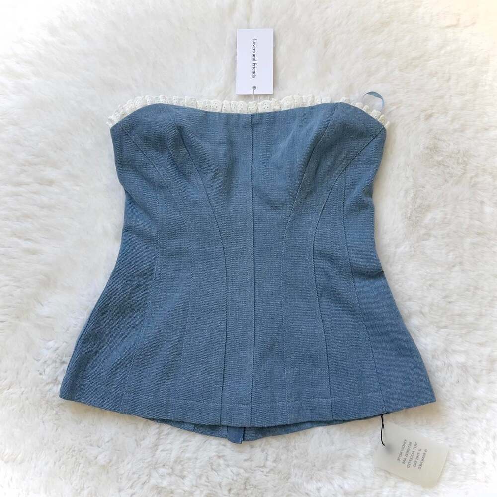 NWT Lovers + Friends Charlotte Corset Top Light Indigo Size XS